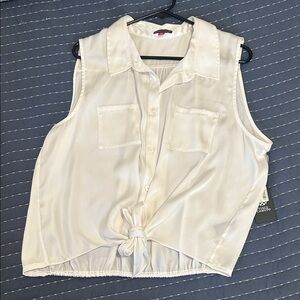 Vince Camuto Cream Sleeveless Tie-Front Blouse